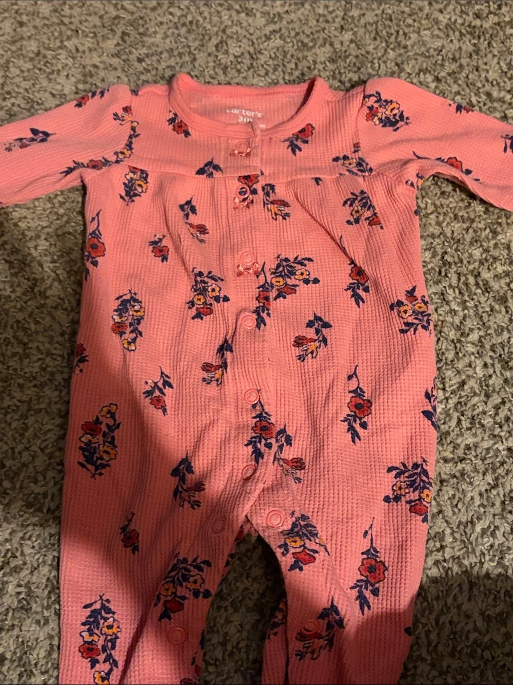 Carter's Coral Pink Floral Waffle-Knit Footie
